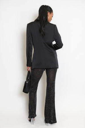 Diamante Embellished Mesh Flare Hem Trouser - - Storm Desire