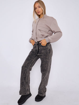 Cropped Fleece Bomber Jacket - Adelina - Storm Desire