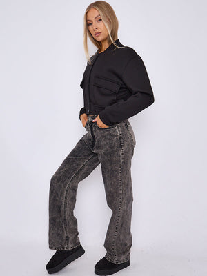 Cropped Fleece Bomber Jacket - Adelina - Storm Desire