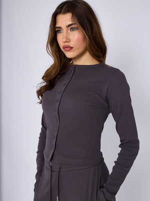 Ribbed Button Up Top & Wide Leg Trouser Co-ord - Mae - Storm Desire