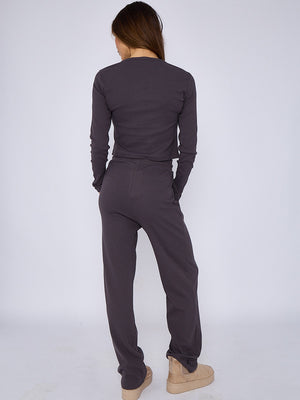 Ribbed Button Up Top & Wide Leg Trouser Co-ord - Mae - Storm Desire
