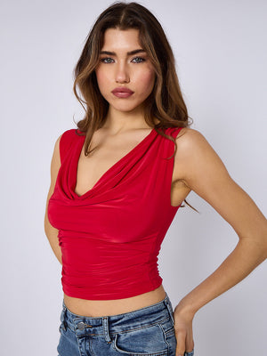 Cowl Neck Ruched Slinky Top - Sierra - Storm Desire