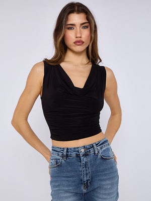 Cowl Neck Ruched Slinky Top - Sierra - Storm Desire