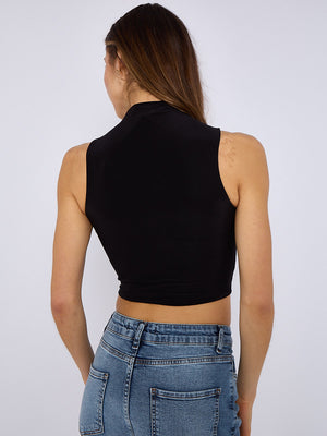 Slinky High Neck Asymmetrical Hem Top - Arleth - Storm Desire