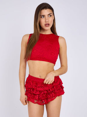 Lace Crop Top & Frill Mini Skort Co-ord - Amani - Storm Desire