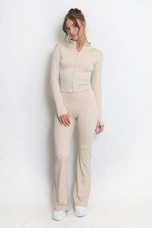New Colour Active Zip Top And Push Up Flare Trouser Set - Hayden - Storm Desire