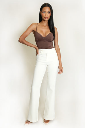 Sculpt corset camisole in brown with V-neck and narrow spaghetti straps.