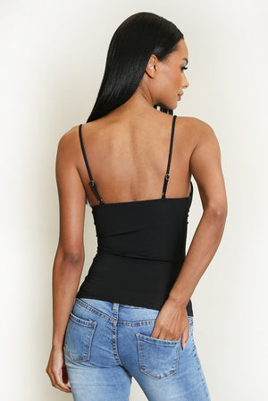 Sculpt corset camisole in black, open-back look with thin adjustable straps.