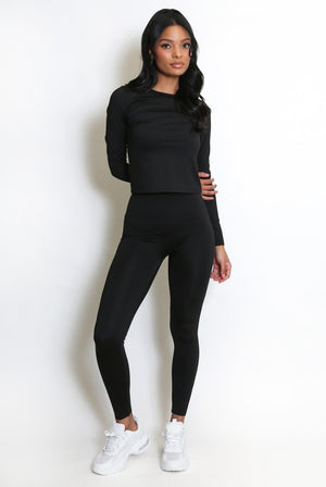 Black Full Sleeve Active Gym Top And Leggings Set - Lauren - Storm Desire