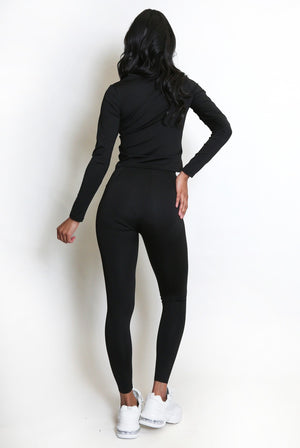 Black Full Sleeve Active Gym Top And Leggings Set - Lauren - Storm Desire