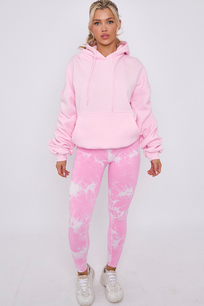Pink ruched sleeve hoodie Outlet