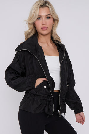 Black High Neck Hooded Festival Wind Surfer Jacket - Parker - Storm Desire