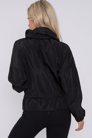 Black High Neck Hooded Festival Wind Surfer Jacket - Parker - Storm Desire