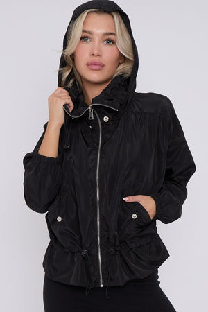 Black High Neck Hooded Festival Wind Surfer Jacket - Parker - Storm Desire