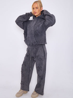 Back In Stock Acid Wash Crucifix Cross Hooded Tracksuit - Kayla - Storm Desire