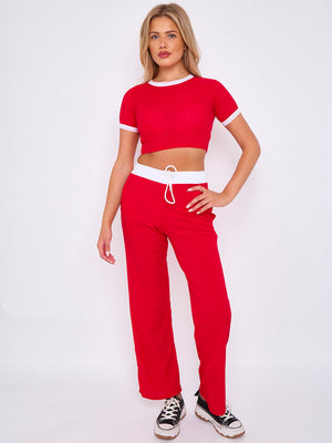 Ribbed Crop Top & Wide Leg Trouser Co-ord - Magnolia - Storm Desire