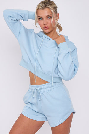 Crop Sweatshirt And Shorts Set - Violet - Storm Desire