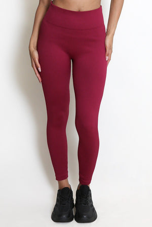 Wine High Waist Ribbed Leggings - Della - Storm Desire
