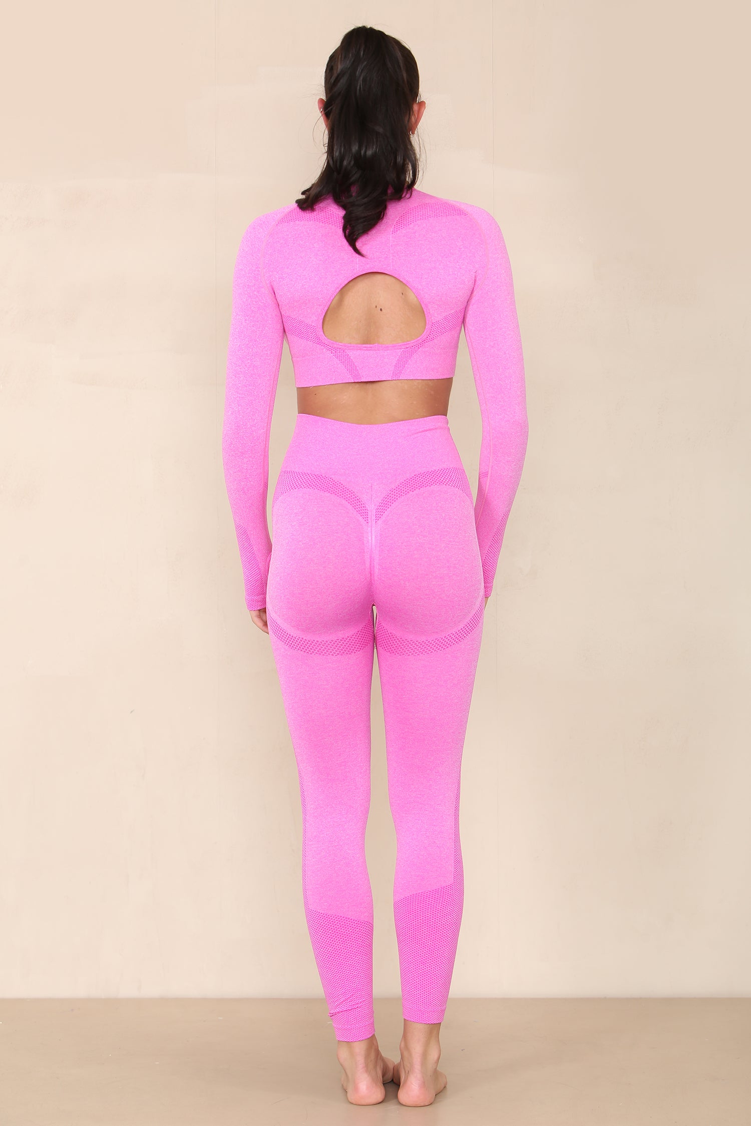 Bright Pink Cut Out Top And Push Up Legging Gym Set - Mina - Storm Desire