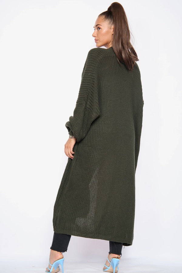 Khaki Green Oversize Longline Knitted Cardigan - Kori - Storm Desire