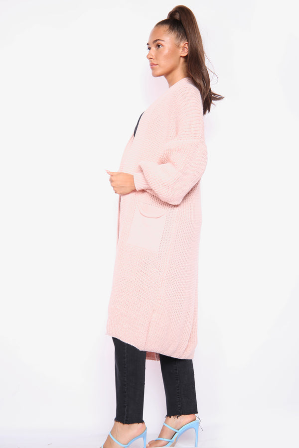 Dusky Pink Oversize Longline Knitted Cardigan - Kori - Storm Desire