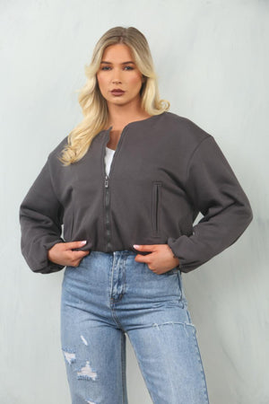 Soft Bubble Hem Bomber Jacket - Amoura - Storm Desire