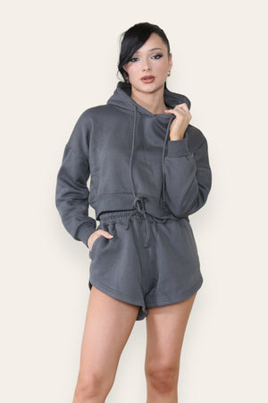 Crop Sweatshirt And Shorts Set - Violet - Storm Desire