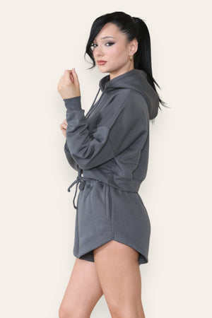 Crop Sweatshirt And Shorts Set - Violet - Storm Desire