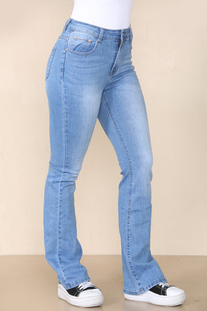 Light Blue Side Slit Hem High Waist Flared Jeans - Kimora - Storm Desire
