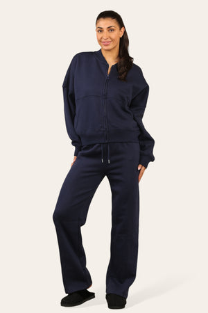 Bomber Style Oversize Fleece Zipper & Jogger Set - Sara - Storm Desire
