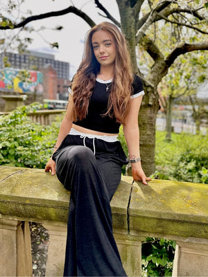 Ribbed Crop Top & Wide Leg Trouser Co-ord - Magnolia - Storm Desire