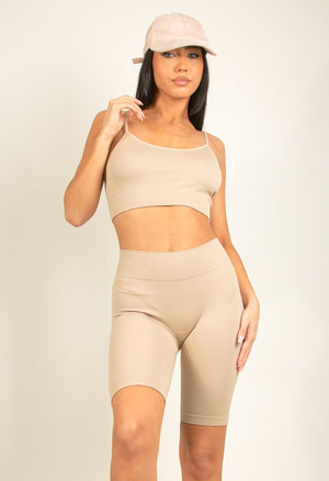High Waist Ribbed Cycling Shorts - Leona - Storm Desire