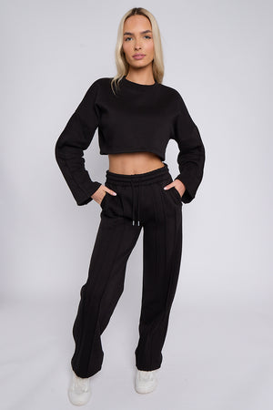Baggy Crop Top And Flare Joggers Loungewear Set - Jamie - Storm Desire