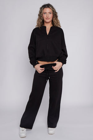 Bomber Style Oversize Fleece Zipper & Jogger Set - Sara - Storm Desire