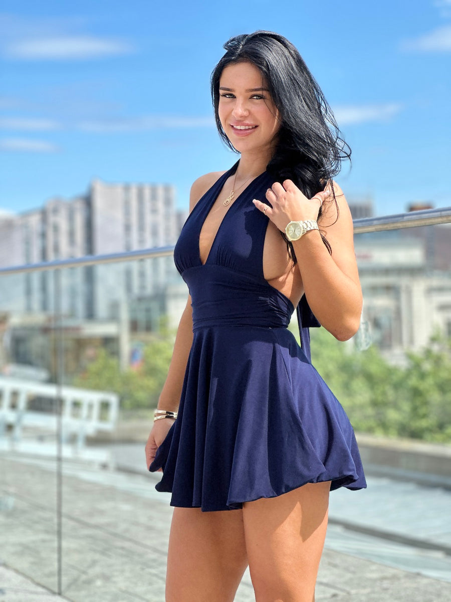 Slinky Halter Neck Frill Mini Dress - Paisley – Storm Desire
