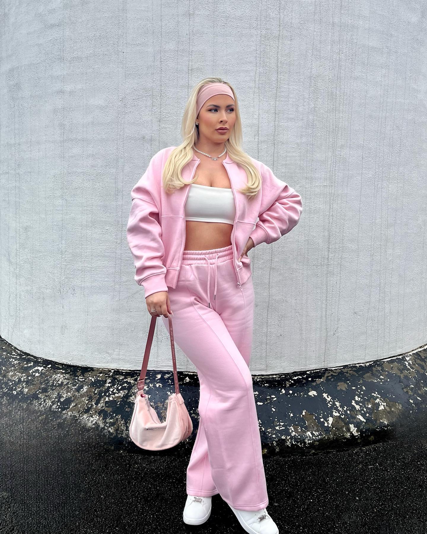 Baby Pink Bomber Style Oversize Fleece Zipper & Jogger Set - Sara