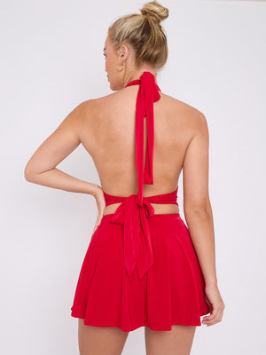 Slinky Halter Neck Frill Mini Dress - Paisley - Storm Desire