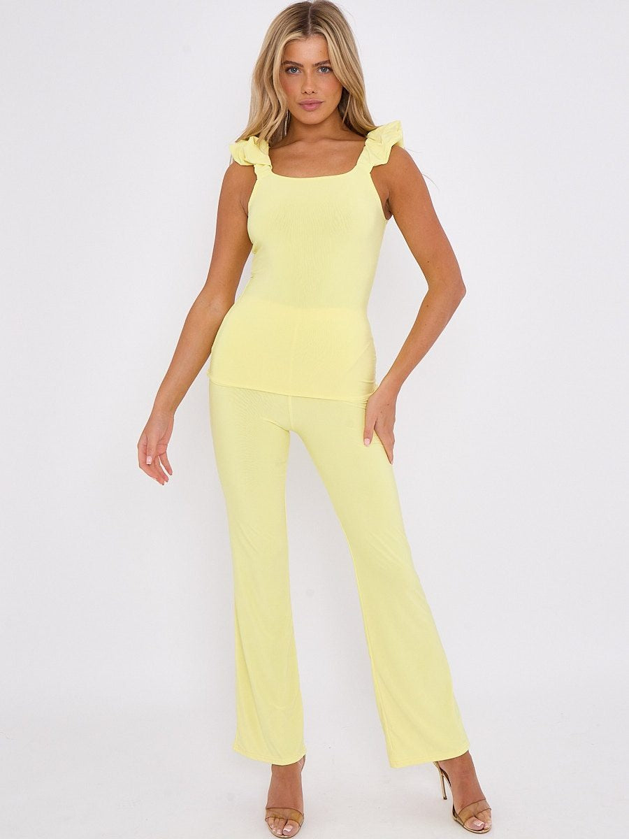 Yellow Ruched Strap Top & Wide Leg Trouser Co-ord - Addison - Storm Desire