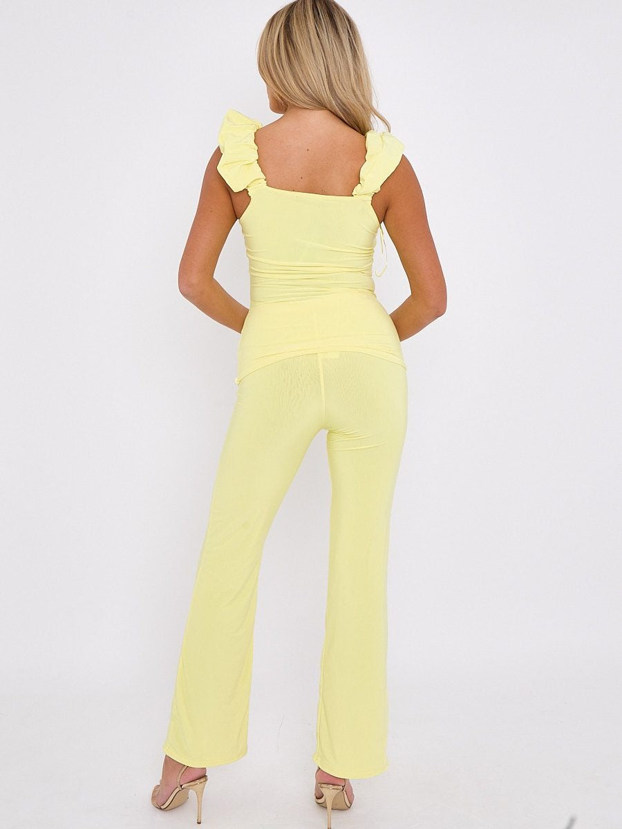 Yellow Ruched Strap Top & Wide Leg Trouser Co-ord - Addison - Storm Desire