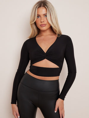 Long Sleeves Twist Knot Cut Out Crop Top - Riley - Storm Desire