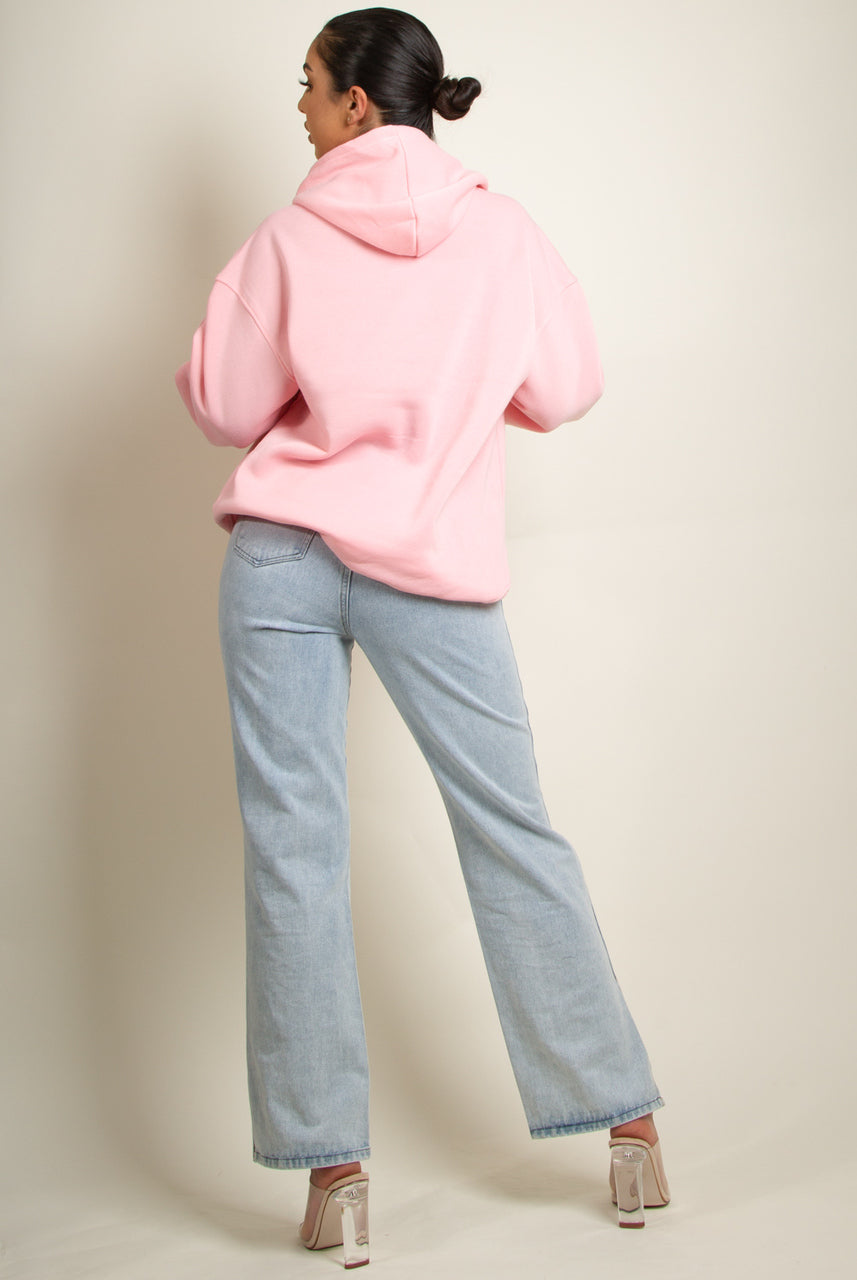 Baby Pink Ruched Sleeve Hooded Sweatshirt - Kora - Storm Desire