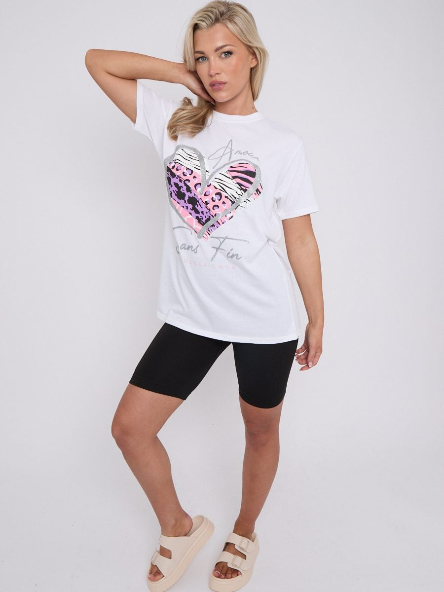 White Amour Sans Fin Printed T-Shirt - Melody - Storm Desire