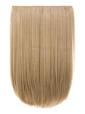 Light blonde straight hair extension weft, smooth top band visible