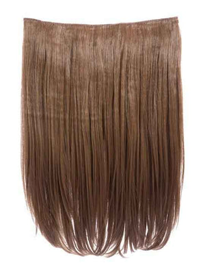 Straight hair extension weft, mixed auburn-brown, long sleek strands