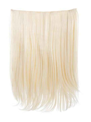 Straight hair extension weft with long blonde fibers, blunt hem