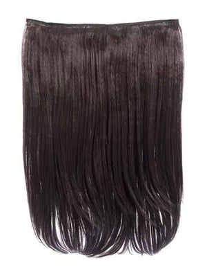 Straight hair extensions in dark chocolate brown, full weft with straight strands