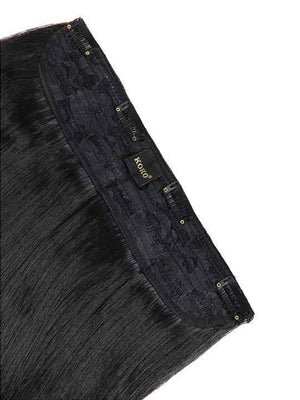 Natural black straight hair extension weft with snap-tape attachment strip