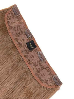Weft hair extension with clips, mixed auburn-brown straight strands