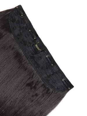 Dark brown straight hair extension weft with stitched clips and track