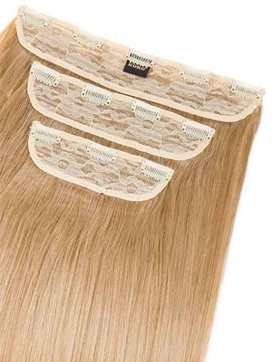 Honey blonde straight hair extension weft with fabric tape backing